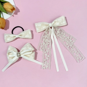 Französisches Retro Spitze Schleife Haarklammern Haargummis Mit Kunstperlen Strass Elegante Mori-Stil Haarschmuck Für Damen