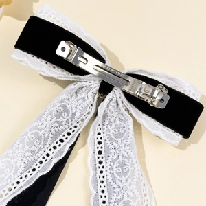 Elegant velvet lace bow hair clip for women with French style spring clip closure
