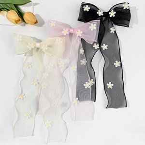 Barrette Cheveux Nœud Style Coréen Broderie Marguerite Organza Rubans Barrette Française Élégant Accessoire Floral Femme