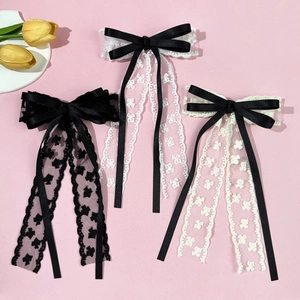 Pince à Cheveux Nœud en Dentelle Élégante Française Avec Longs Rubans en Satin Barrette Coquette pour Femme Fille
