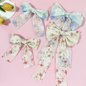 Pince à Cheveux Nœud Floral en Filet Fait Main Style Coréen Doux Forêt Femme Accessoire de Cheveux Élégant Printemps