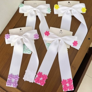 Barrette à Cheveux Nœud en Ruban de Satin avec Longs Rubans Décoration Florale Pince à Bec de Canard Style Pastoral Femme