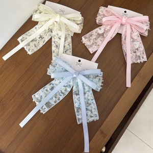 Fermaglio per Capelli con Fiocco in Pizzo Floreale Stile Pastorale Con Lunghi Nastri in Raso Dolce Forcina Fatta a Mano per Donna Ragazza Accessori