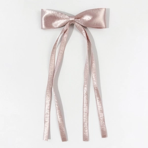 Elegant pink satin bow hair clip with long ribbons for women hair styling accessory