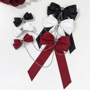 Fermagli per Capelli Gothic in Satin a Fiocco Con Catene in Metallo Argento Cuore Strass e Ciondolo a Croce per Donna Gioielli