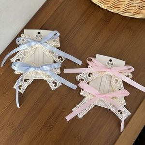 Sweet Ballet Style Lace Bow Hair Clips Heart Hollow Out Satin Ribbon Duckbill Clips Handmade Elegant Hair Accessories For Women