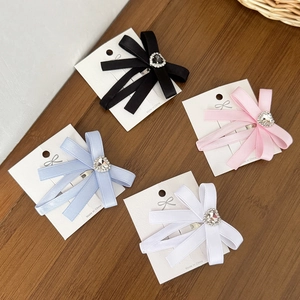 Barrette à Cheveux Nœud Balletcore Doux Avec Cœur en Strass Ruban Fait à la Main Pince Latérale pour Femmes Filles Bijoux