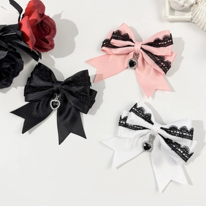 Gothic Lolita Schleife Haarspange Mit Herz Strass Anhänger Dunkel Süß Spitze Band Entenschnabel Clip Für Damen Party Schmuck