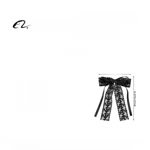 Detailed size specifications for the elegant black lace bow hair clip with long ribbons
