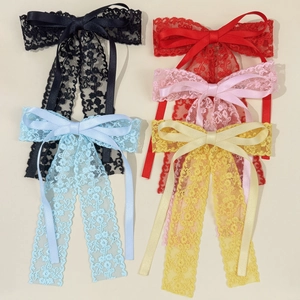 French Elegant Lace Bow Hair Clip Sweet Vintage Double Layer Bowknot Barrette With Satin Ribbon Hair Accessories For Women