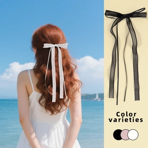 Elegant ballet-style ribbon bow hair clips in black, white and pink for women
