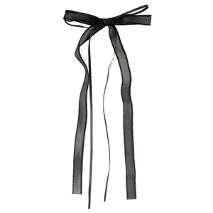 Black ballet ribbon bow hair clip with layered organza and ruffled edges for women