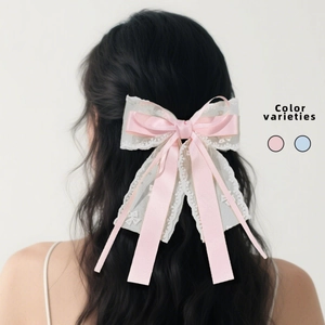 Elegante Molletta per Capelli Francese con Fiocco in Pizzo e Lunghi Nastri di Raso Clip a Molla Accessori per Capelli Donna