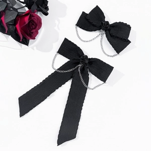 Pince à Cheveux Nœud Papillon Noir Gothique Rose Fait Main Chaîne Argentée Punk Lolita Accessoire Cheveux Mode Femme Cadeau