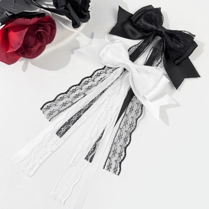 Lace Bowknot Hair Clip Long Streamers Satin Ribbon Gothic Lolita Hair Accessories For Women Daily Party Hair Accessories