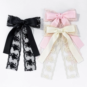 Barrette Nœud en Dentelle et Satin Élégante Fait à la Main Broderie Florale Pince Bec de Canard pour Femme Vintage