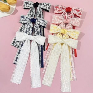 Elegante Pinza para el Pelo con Lazo de Encaje y Satén con Cintas Largas Hecha a Mano Estilo Francés Accesorios Mujer