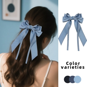 Pince à Cheveux Nœud en Denim Style Coréen Avec Rubans Longs Surpiqûres Contrastées Accessoires Cheveux Femme