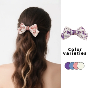 Ethnic style flower embroidery bow hair clips with gold stitching for women hair accessories