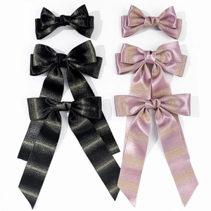 Elegant Sparkling Ribbon Bow Hair Clip For Women Shiny Glitter Hairpin Long Tail Spring Clip Party Wedding Hair Accessories