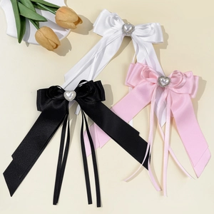 Barrette à Cheveux Nœud en Satin Élégante Française Avec Cœur Künstliche Perle d'Imitation Strass Longs Rubans Accessoires Cheveux Femmes
