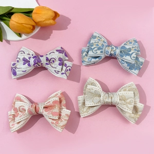 Handmade Embroidered Bowknot Hair Clip Vintage Floral Fabric Duckbill Clip Elegant Ethnic Style Hair Accessory For Women