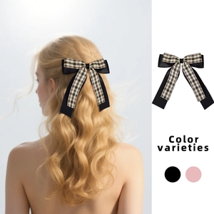Japanese style double-layered plaid bow hair clip in black and pink for school fashion