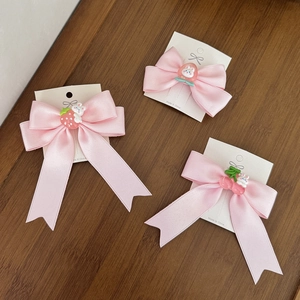Pinces à Cheveux Nœud en Ruban Rose Doux Avec Décoration en Résine Fraise Lapin Cerise Accessoires Cheveux Filles