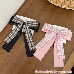 Vintage Academy Style Plaid Double Layered Bow Hair Clip For Women Sweet Satin Ribbon Duckbill Clip Hair Accessories