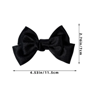 Elegant black satin ribbon bow brooch with pearl detail for women's fashion accessories