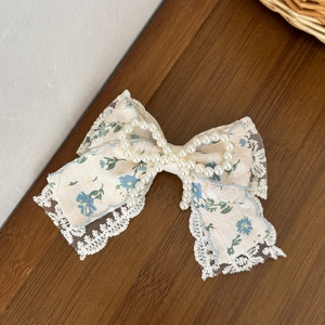 Fermaglio per capelli in pizzo floreale con perle, dolce accessorio in stile coreano