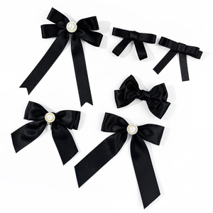 Elegant Black Satin Ribbon Bow Brooch Pin For Women Artificial Pearl Rhinestone Academy Style Clothing Accessory Neck Bow Tie Decoration