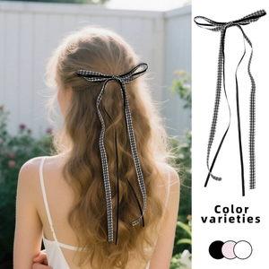 Gingham bow hair clips with long ribbon streamers for sweet balletcore hairstyles