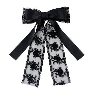 Barrette nœud en dentelle noire élégante avec rubans brodés pour accessoire de coiffure