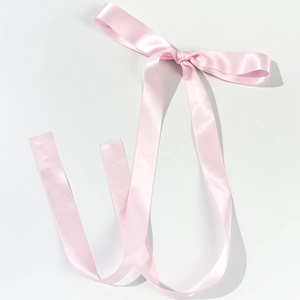 Elegant long pink satin ribbon bow hair clip with silky texture for women hair styling