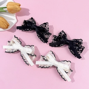 French Style Lace Bow Hair Clips Vintage Elegant Ribbon Bowknot Duckbill Clips For Women Girl Sweet Hair Accessories