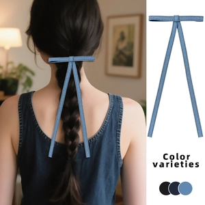 Korean Ins Denim Bow Streamer Hair Clip For Women Simple Versatile Sweet Cool Long Ribbon Hairpin Fashion Hair Accessory