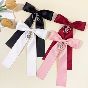 Gothic Satin Bow Hair Clip With Metal Heart Cross Pendant Sweet Cool Lolita Hair Accessories For Women Daily Party Wear