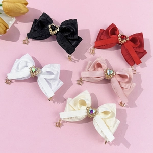 Pince à Cheveux Nœud en Satin Avec Strass Cœur Et Pendentif Étoile pour Femmes Filles Style Coréen Lolita Accessoires Cheveux