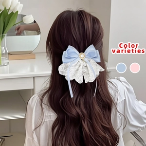 Eleganter Spitzen-Haarclip mit Schleife und Perle, süßes Prinzessinnen-Haar-Accessoire