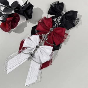 Pince à Cheveux Nœud en Dentelle Gothic Lolita Avec Pendentif Croix Pierre en Coeur Chaîne en Métal Accessoire de Cheveux Punk pour Femmes Fête