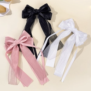 Barrette Cheveux Élégante Française Double Nœud Avec Longs Rubans Organza Satin Épingle à Cheveux Femme Mariage Fête