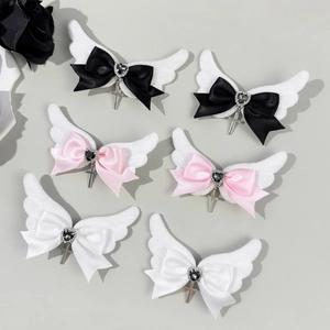 Gothic Engelsflügel Schleife Haarspangen Kreuz Anhänger Herz Strass Satinband Lolita Stil Haarschmuck Für Damen