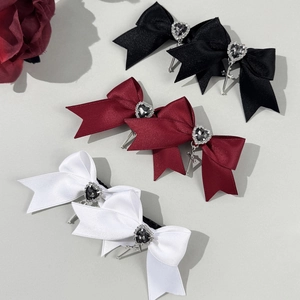 Gothic Lolita Satin Bow Hair Clips With Cross Pendant Heart Rhinestone Dark Aesthetic Hairpins For Women Halloween Jewelry