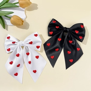 Grande Pince à Cheveux Nœud en Satin Avec Motif Cœur Rouge Saint Valentin Ruban Doux Épingle à Cheveux Femme Accessoires