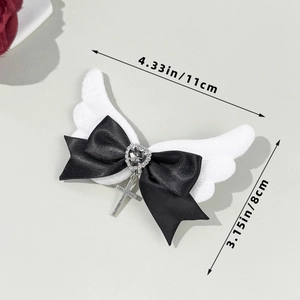 Gothic Engel Flügel Haarklammer mit schwarzer Schleife und Strass Herz Kreuz