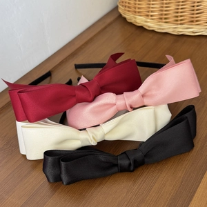 Serre-tête Élégant à Nœud en Satin Couleur Unie Bandeau à Double Couche pour Femme Accessoires Cheveux Mode