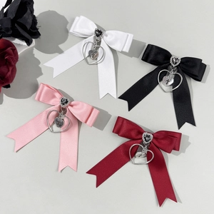 Barrette Nœud en Satin Gothique Avec Pendentif Croix Cœur en Strass Style Punk Sombre Épingle à Cheveux Ruban pour Femme