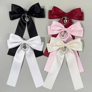Cool INS Style Satin Bow Hair Clip With Heart Cross Metal Pendant Vintage Sweet Ribbon Hairpin For Women Hair Accessories