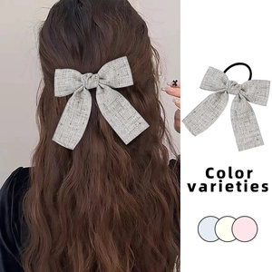 Elegante elastico per capelli con fiocco in tweed beige grigio per acconciature moda